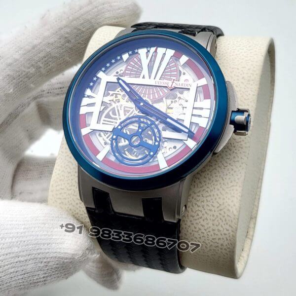 Ulysse Nardin Executive Skeleton Tourbillon Blue Leather Strap Super High Quality Swiss Automatic Watch