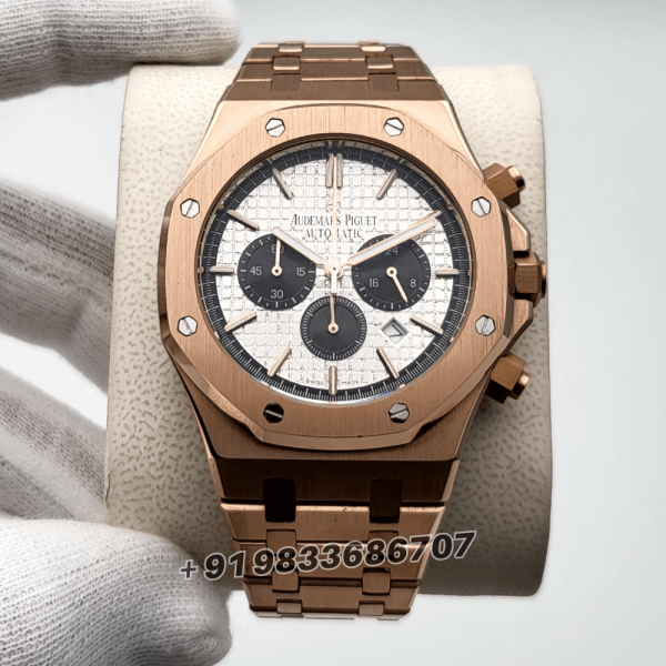 AudemarsPiguetRoyalOakChronograph41mmRoseGoldWhiteDialSuperHighQualityWatch_1