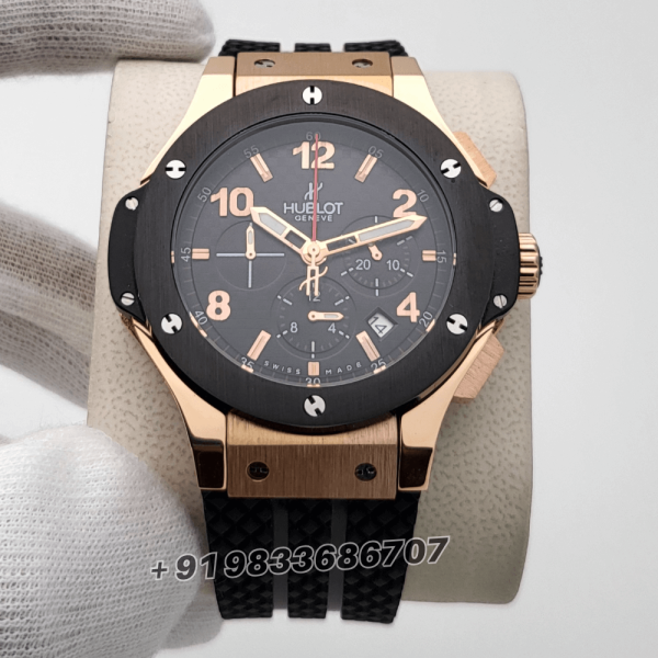 HublotBigBangRoseGoldCeramicBazelHighQualityChronographWatch_1