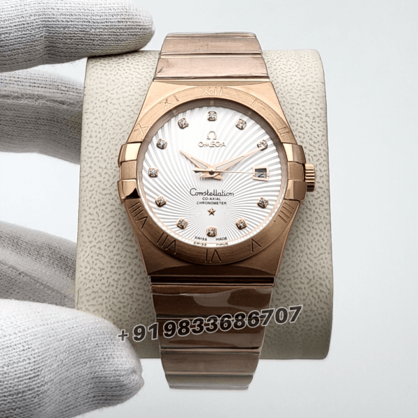 OmegaConstellationCoAxialChronometerFullRoseGoldWhiteDialSuperHighQualitySwissAutomaticWatch_1