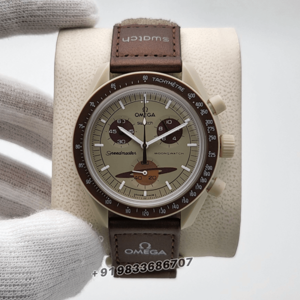 OmegaSpeedmasterSwatchMoonswatchMissiontoSaturnChronographBrownStrapSuperHighQualityWatch_1