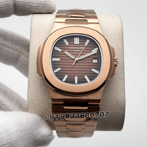 PatekPhilippeNautilusRoseGoldBrownDial40mmSuperHighQualitySwissAutomaticReplicaWatch_1