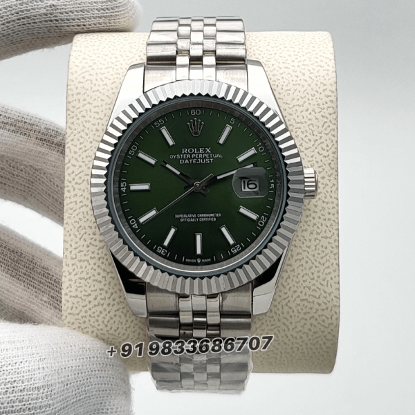 RolexDateJustSteelGreenDialHighQualitySwissAutomaticWatch_1