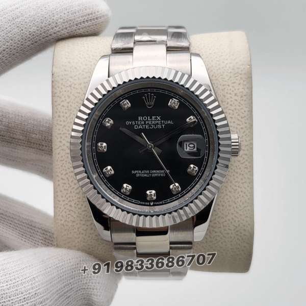 RolexDatejustDiamondsSetBlackDial41mmSuperHighQualitySwissAutomaticFirstCopyWatch_1