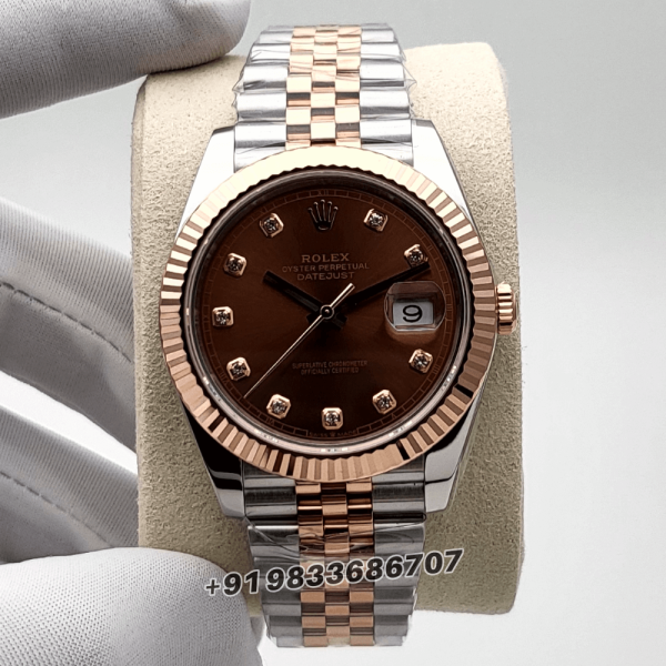 RolexDatejustOystersteelandEveroseGoldChocolatewithDiamondsSetDial41mmExact_1