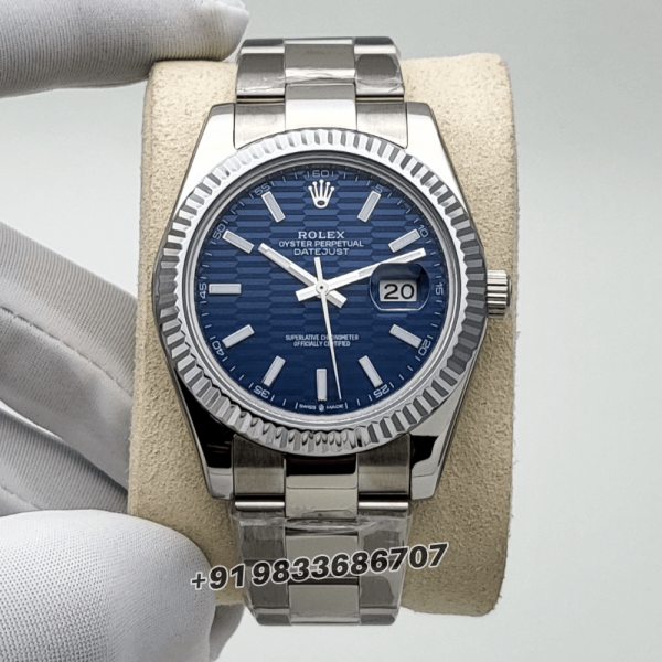 RolexDatejustStainlessSteelBrightBlueDialHighQualitySwissAutomaticFirstCopyWatch_1