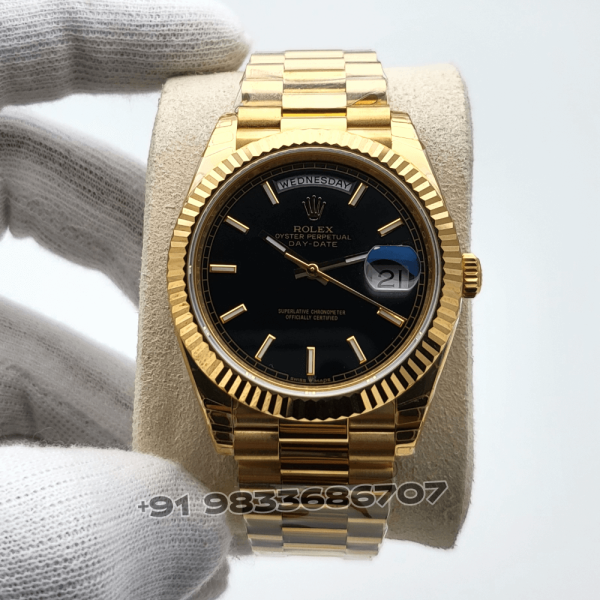 RolexDay-Date18ktYellowGoldBrightBlackDial40mmExact11TopQualitySuperCloneReplicaSwissETA3255AutomaticMovement_1