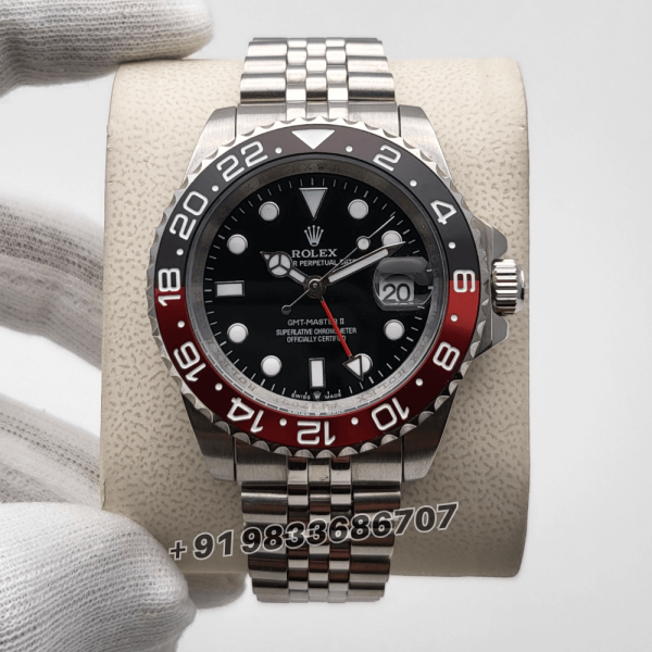 RolexGMTMasterIIRed_BlackBezelStainlessSteelStrapSuperHighQualitySwissAutomaticWatch_1