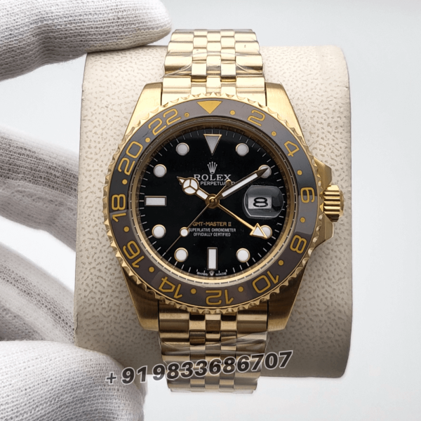 RolexGMTMasterIIYellowGoldBlackDialJubileeBracelet40mmSuperHighQualitySwissAutomaticCloneWatch_1